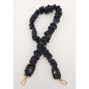 Çanta Aksesuar 70 cm Büzgü Model Suni Deri Siyah Renk Çanta Sapı Light Gold Metalli