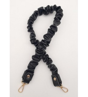 Çanta Aksesuar 70 cm Büzgü Model Suni Deri Siyah Renk Çanta Sapı Light Gold Metalli