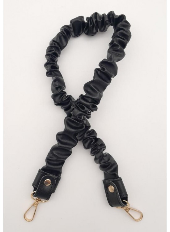 Çanta Aksesuar 70 cm Büzgü Model Suni Deri Siyah Renk Çanta Sapı Light Gold Metalli