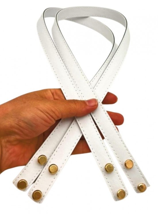 Çanta Aksesuar 70x1.8 cm Suni Deri Beyaz Renk Vidalı Çanta Sapı Çanta Aksesuar 70x1.8 cm Suni Deri Beyaz Renk Vidalı Çanta Sapı
