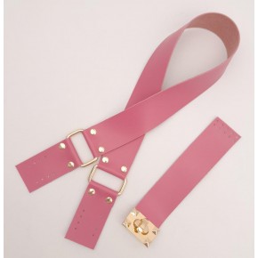 Çanta Aksesuar 70x4 cm Suni Deri Çanta Saplı Kapaklı Fuşya Çanta Seti Light Gold Metalli