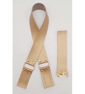 Çanta Aksesuar 70x4 cm Suni Deri Çanta Saplı Kapaklı Gold Renk Çanta Seti Light Gold Metalli