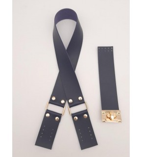 Çanta Aksesuar 70x4 cm Suni Deri Çanta Saplı Kapaklı Lacivert Çanta Seti Light Gold Metalli