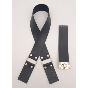 Çanta Aksesuar 70x4 cm Suni Deri Çanta Saplı Kapaklı Siyah Çanta Seti Light Gold Metalli