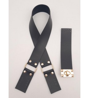 Çanta Aksesuar 70x4 cm Suni Deri Çanta Saplı Kapaklı Siyah Çanta Seti Light Gold Metalli