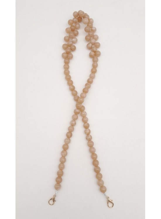 Çanta Aksesuar 80 cm Kancalı Vizon Renk İncili Akrilik Zincir Light Gold Metalli