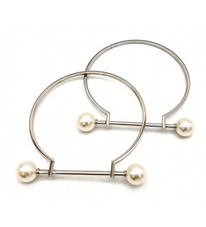 Çanta Aksesuar 9 cm İncili Gümüş  Renk İncili Metal Çanta Sapı