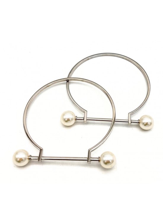 Çanta Aksesuar 9 cm İncili Gümüş  Renk İncili Metal Çanta Sapı