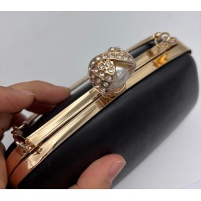 Çanta Aksesuar Abiye Çanta Kalıbı İncili Taşlı Tutmalı Model  Light Gold Metalli  (NO:23)