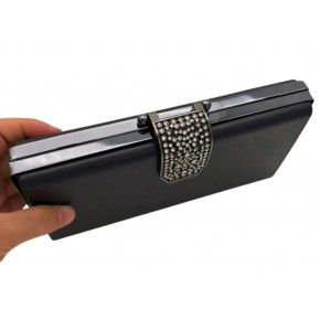 Çanta Aksesuar Abiye Çanta Kalıbı Taşlı Kapak  Model  Füme Metalli