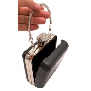 Çanta Aksesuar Abiye Çanta Kalıbı Taşlı Kare Model Gümüş Metalli