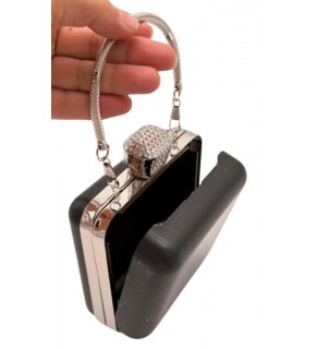 Çanta Aksesuar Abiye Çanta Kalıbı Taşlı Kare Model Gümüş Metalli