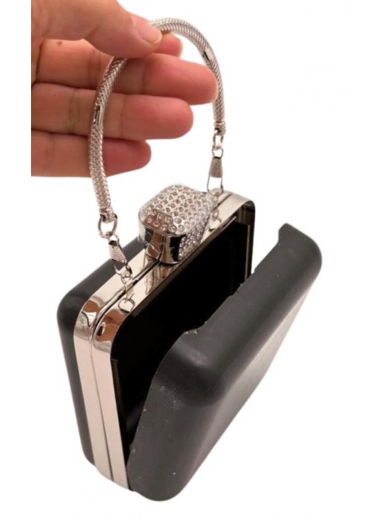 Çanta Aksesuar Abiye Çanta Kalıbı Taşlı Kare Model Gümüş Metalli