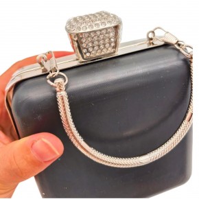 Çanta Aksesuar Abiye Çanta Kalıbı Taşlı Kare Model Gümüş Metalli