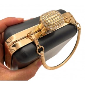 Çanta Aksesuar Abiye Çanta Kalıbı Taşlı Kare Model Light Gold Metalli