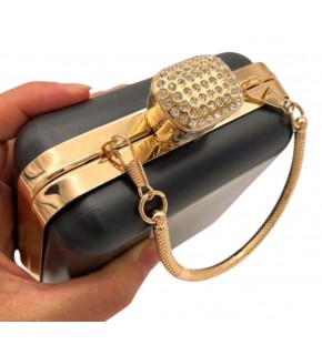 Çanta Aksesuar Abiye Çanta Kalıbı Taşlı Kare Model Light Gold Metalli