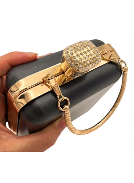 Çanta Aksesuar Abiye Çanta Kalıbı Taşlı Kare Model Light Gold Metalli