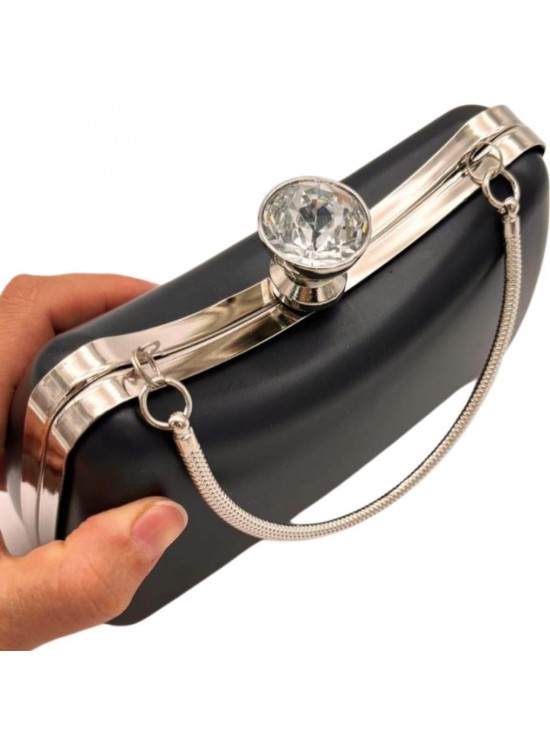 Çanta Aksesuar Abiye Çanta Kalıbı Tektaşlı Gümüş Metalli  (NO:65)