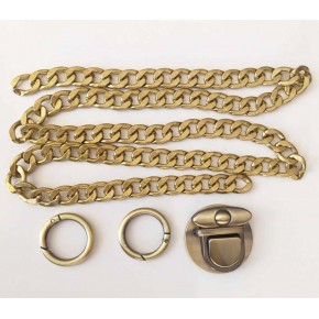 Çanta Aksesuar Açık Antik Renk 5Cm Yuvarlak Kilit Klasik Zincir Set