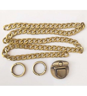 Çanta Aksesuar Açık Antik Renk 5Cm Yuvarlak Kilit Klasik Zincir Set