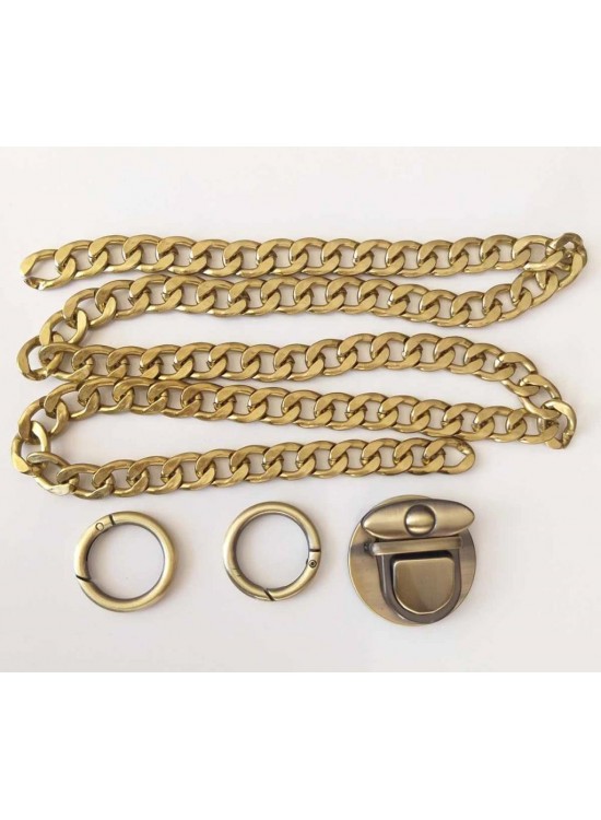 Çanta Aksesuar Açık Antik Renk 5Cm Yuvarlak Kilit Klasik Zincir Set
