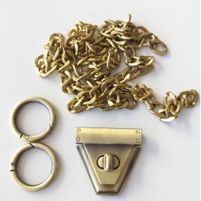 Çanta Aksesuar Açık Antik Renk Üçgen Kilit Zincir Set