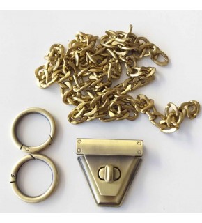 Çanta Aksesuar Açık Antik Renk Üçgen Kilit Zincir Set