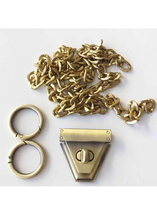 Çanta Aksesuar Açık Antik Renk Üçgen Kilit Zincir Set