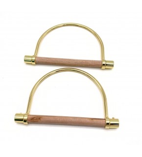 Çanta Aksesuar Ahşaplı D Model Gold Renk  Metal Çanta Sapı