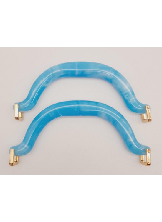 Çanta Aksesuar Akrilik Buz Mavi Renk Mermer Desen Light Gold Halkalı Çanta Tutma Sapı