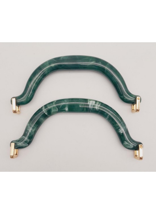 Çanta Aksesuar Akrilik Koyu Yeşil Renk Mermer Desen Light Gold Halkalı Çanta Tutma Sapı