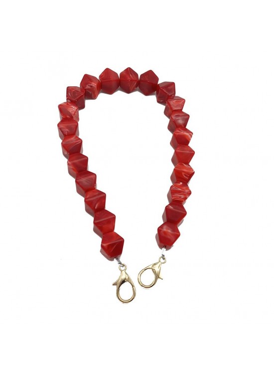 Çanta Aksesuar Akrilik Sekizgen Boncuklu Kırmızı Renk 50 Cm Çanta Sapı