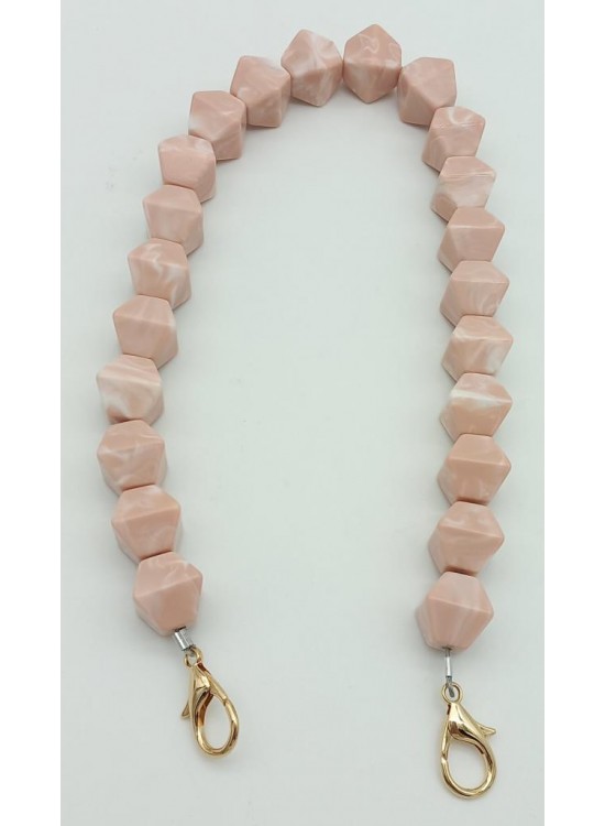 Çanta Aksesuar Akrilik Sekizgen Boncuklu Pudra Renk 50 Cm Çanta Sapı