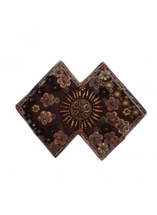 Çanta Aksesuar Çanta Aksesuar Boncuk İşlemeli Derili Çift Kare Model Otantik Süs 1 Adet