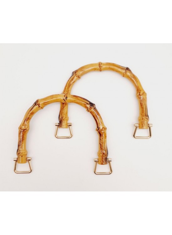 Çanta Aksesuar Bambu Görünümlü Plastik Çift Sap Light Gold Metalli