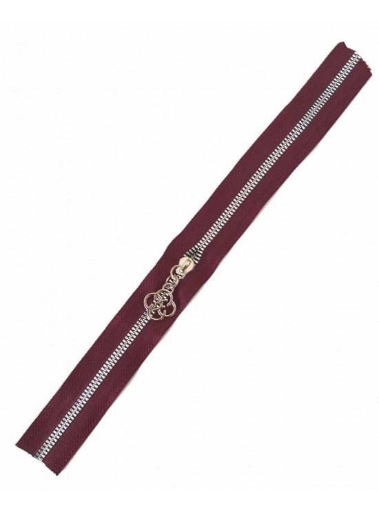 Çanta Aksesuar Başlıklı Fermuar 40 Cm Gümüş Metal Bordo