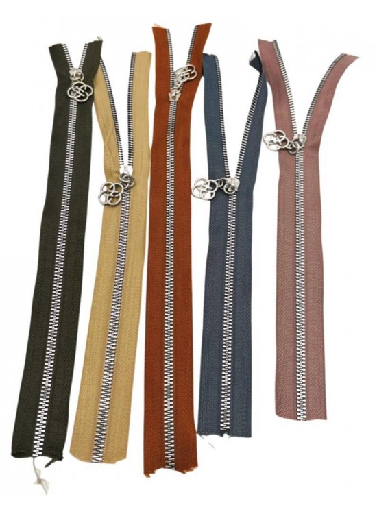 Çanta Aksesuar Başlıklı Fermuar Set 30 Cm Gümüş Metal 5 Adet (Haki ,Bej, Taba, Gri, Vizon)
