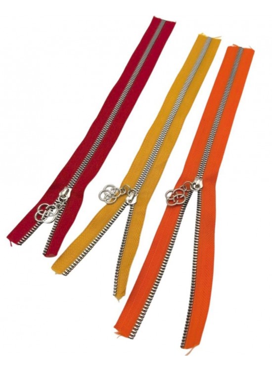 Çanta Aksesuar Başlıklı Fermuar Set 30 Cm Gümüş Metal (Kırmızı, Turuncu, Sarı)