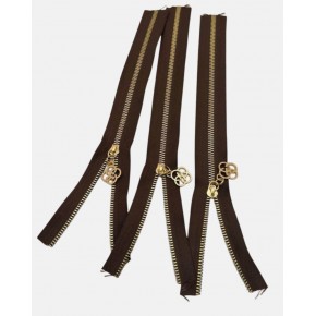 Çanta Aksesuar Başlıklı Fermuar Set 30 Cm Light Gold Metal Koyu Kahve  3 Adet