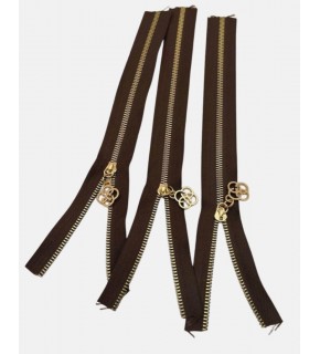 Çanta Aksesuar Başlıklı Fermuar Set 30 Cm Light Gold Metal Koyu Kahve  3 Adet