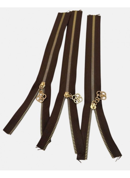 Çanta Aksesuar Başlıklı Fermuar Set 30 Cm Light Gold Metal Koyu Kahve  3 Adet