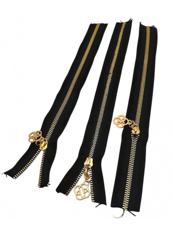 Çanta Aksesuar Başlıklı Fermuar Set 30 Cm Light Gold Metal Siyah 3 Adet