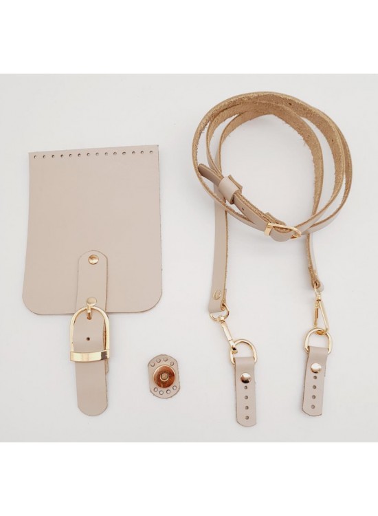 Çanta Aksesuar Bej Gerçek Deri 130x1.5 cm Ayarlı Saplı Çanta Seti Light Gold Metalli