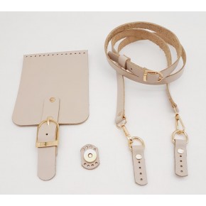 Çanta Aksesuar Bej Gerçek Deri 130x1.5 cm Ayarlı Saplı Çanta Seti Light Gold Metalli