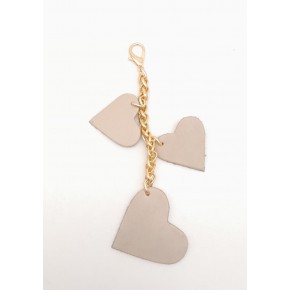 Çanta Aksesuar Bej Gerçek Deri Kalpli Süs Püskül Light Gold Zincirli