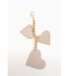 Çanta Aksesuar Bej Gerçek Deri Kalpli Süs Püskül Light Gold Zincirli