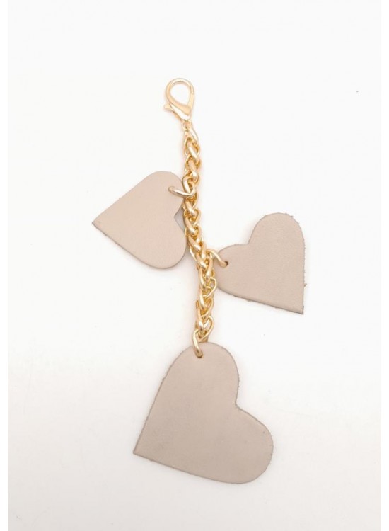 Çanta Aksesuar Bej Gerçek Deri Kalpli Süs Püskül Light Gold Zincirli