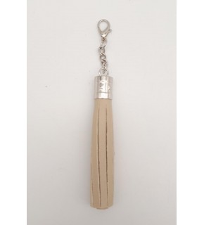 Çanta Aksesuar Bej Suni Deri Kovanlı Püskül Gümüş Metalli