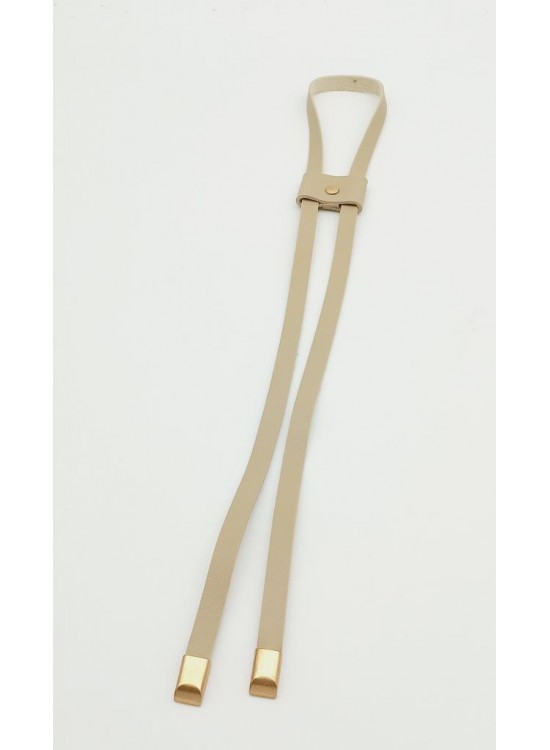 Çanta Aksesuar Bej Tek Kat Suni Deri Büzgü Light Gold Metalli