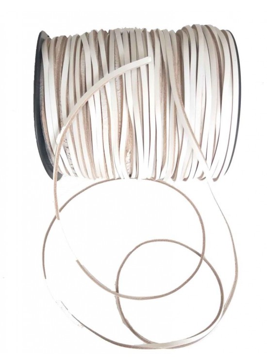 Çanta Aksesuar Beyaz Renk Gerçek Deri 3 Mm Şerit Deri İp 1 Metre